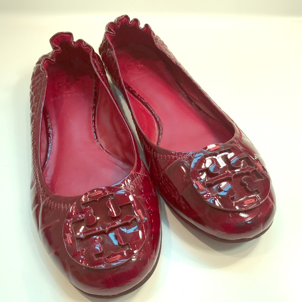 Tory Burch Deep Red Patent Leather Flats Size 7.5